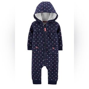 Baby Girls Hooded Fleece Romper cozy winter outfit baby One Piece Hearts Size 9M